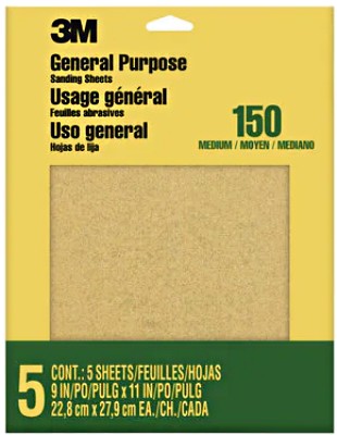 3M 9001 Sanding Sheets Aluminum Oxide Fine  9"x11"   (5 Pack) 