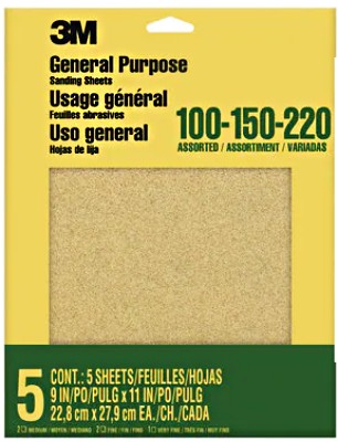 3M 9005 Sanding Sheets Aluminum Oxide Assorted 9"x11"   (5 Pack) 