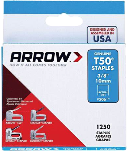 Arrow Fastener 506 T-50 Staples 3/8" (10mm)  (1250 Pack) 